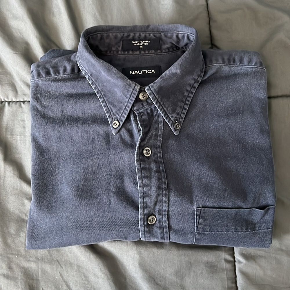 Nautica Vintage Button Down Shirt Blue Size Medium